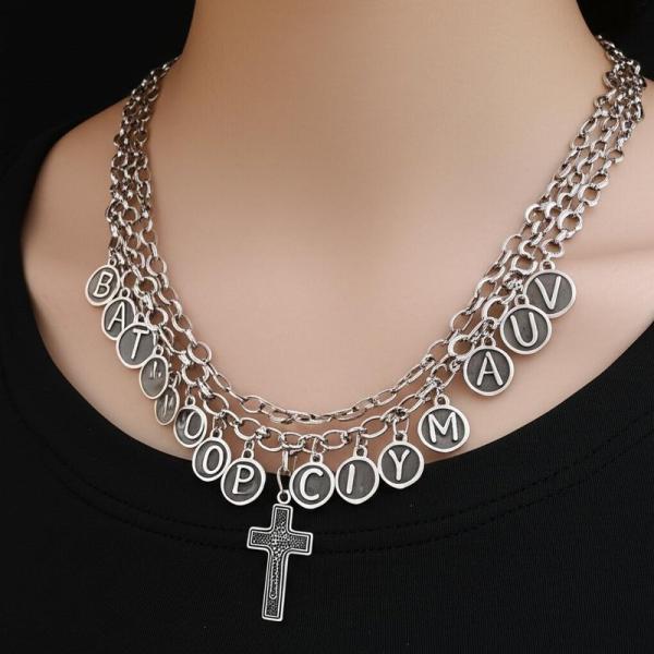 3 Layer 925 Silver Necklaces Fashionable With Alphabet Charms