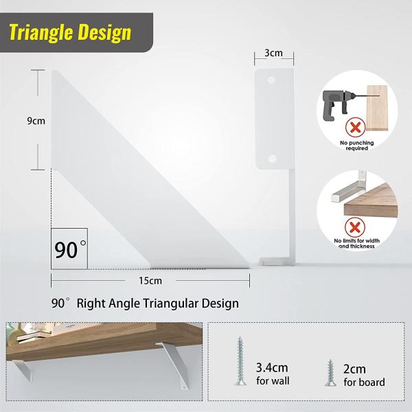 Fixed Support Heavy Duty 90 Degree Angle Design Wall Mounted White Metal Shelf Bracket