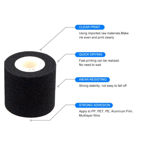 Top Coat 12mm Width Black Polyester Satin Ribbon for Thermal Transfer Hot Ink Roll 40*40mm