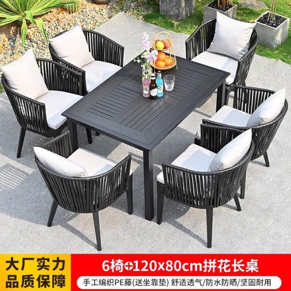 Ensemble de meubles de patio extérieur en rotin résistant aux rayons UV Table à manger et chaises pour jardin, terrasse, cour et loisirs en plein air