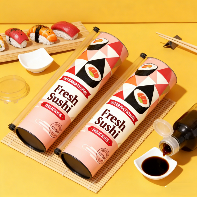 Eco-Friendly Food Grade Push-Up Mechanism Paper Composite Can for Sushi Packaging and Storage