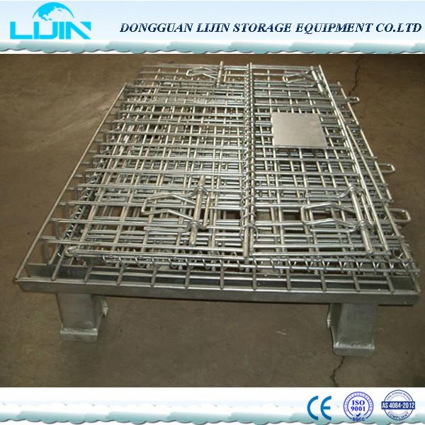 Grey Foldable Wire Mesh Cages For Workshop Pallet Metal Crate Front Drop Gate
