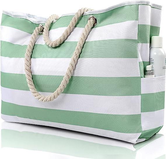Beach Bag for Women - Large Beach Tote Bag, Waterproof Sandproof Beach Bag with Zipper, Large Swim Pool Beach Tote