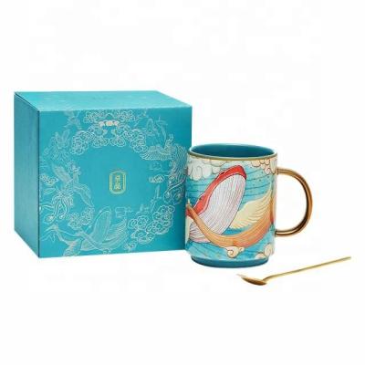 Chinese decal ceramic mugs 11oz coffee mug Style Vintage Decal Tall Ceramic Mugs with handle for gift