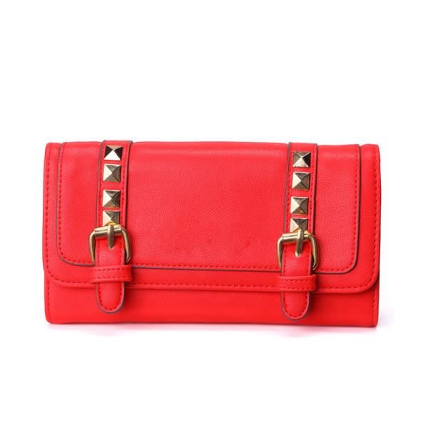 The new solid color long section of the wallet buckle rivets Europe Women's leather wallet