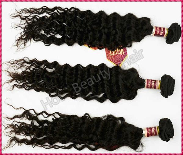 Weft Deep Wave Peruvian Virgin Remy Human Hair Extensions Black 14 - 28