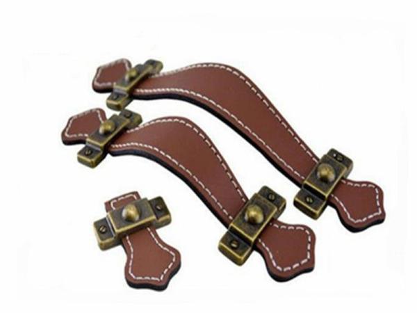 Genuine Leather Drawer Pull Black Leather Office Table Dresser  Handles Modern Style Interior Decoration