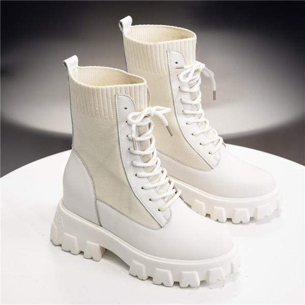 Rivets Size 35-40 Flat Leather Lace Up Ankle Boots Grained Calf Leather