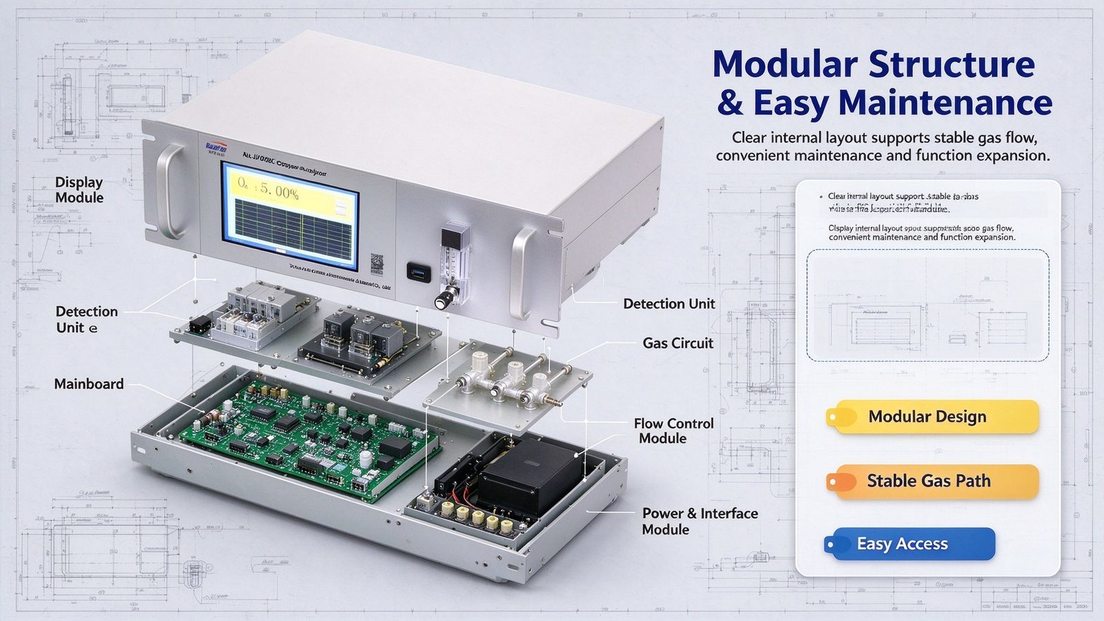 Oxygen Laser Gas Analyzer High Accuracy O2 Gas Detector 0.00-25% Range With LCD Display