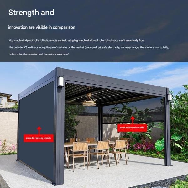 Outdoor Courtyard Four Corner Pavilion with Electric Louver Turning and Aluminium Alloy Frame