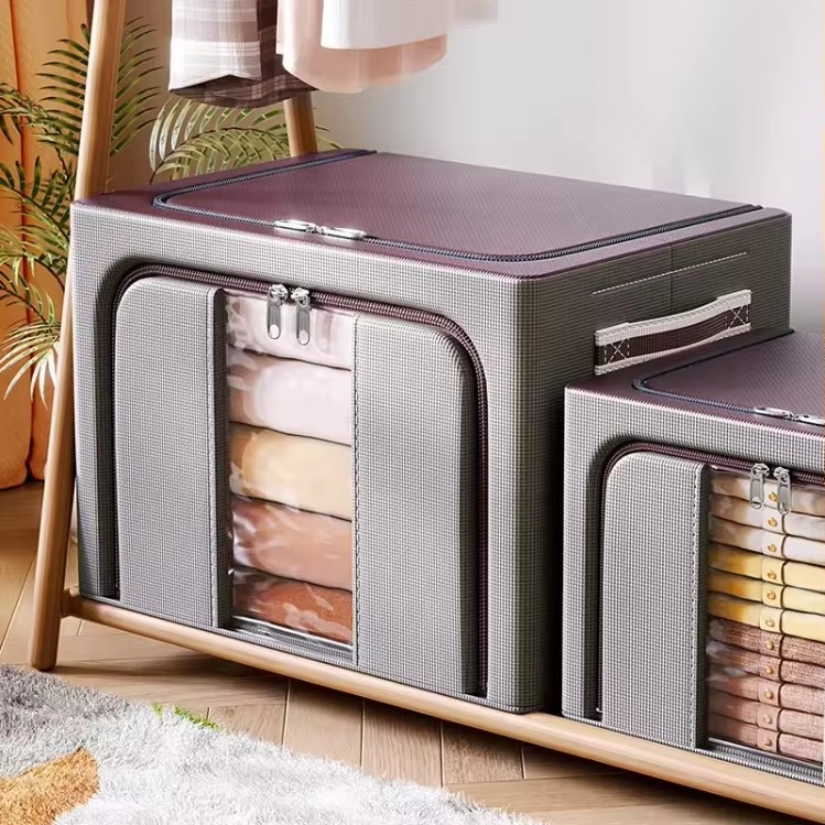 Wholesale Custom Large Capacity Foldable Bedding Storage Box Stackable Steel Frame Fabric Storage Box