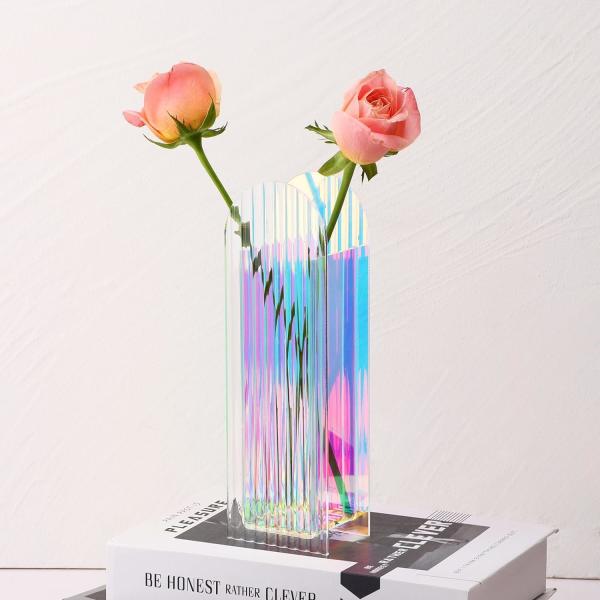 U Shape Bending Rainbow color Flower Acrylic Vase For Home Decor Or Wedding Table