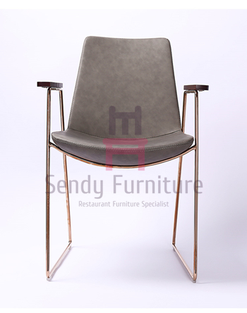 Rose Gold Armrest Stainless Steel Restaurant Chairs With Antique Leather Covered