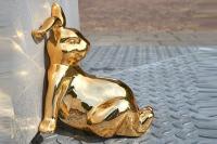Espelho Ouro Escultura de coelho de aço inoxidável Decoração moderna ao ar livre