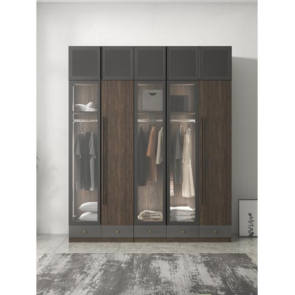 5 Star Hotel Rural Modern Simple Wardrobe Wood Panel Drawer Sliding Door Closet