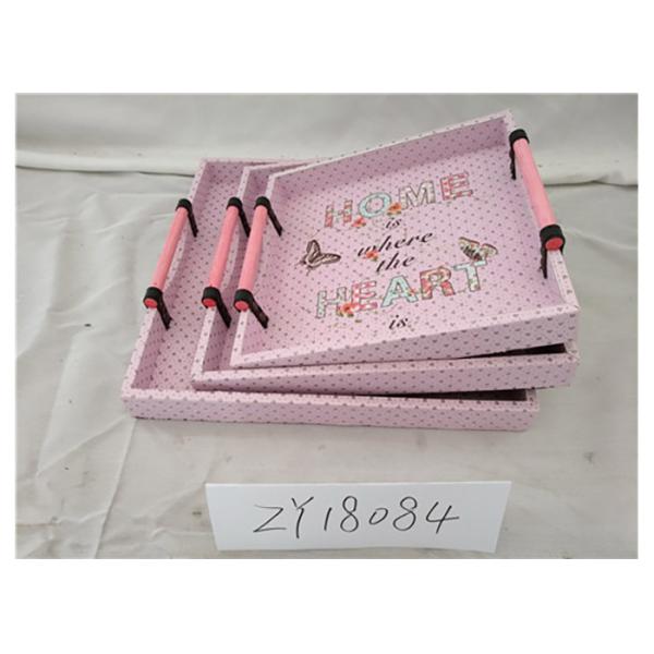 Flower Theme Floral PU Surface Wooden Food Tray