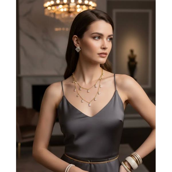 Waterproof Hypoallergenic 18K Gold PVD Plated Stainless Steel Necklace with Crystal Pendant for Women