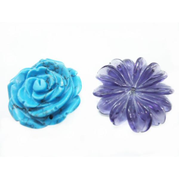 Blue / Green / Purple Flower Craft Colored Semi Precious Gemstones Carving Jewellery