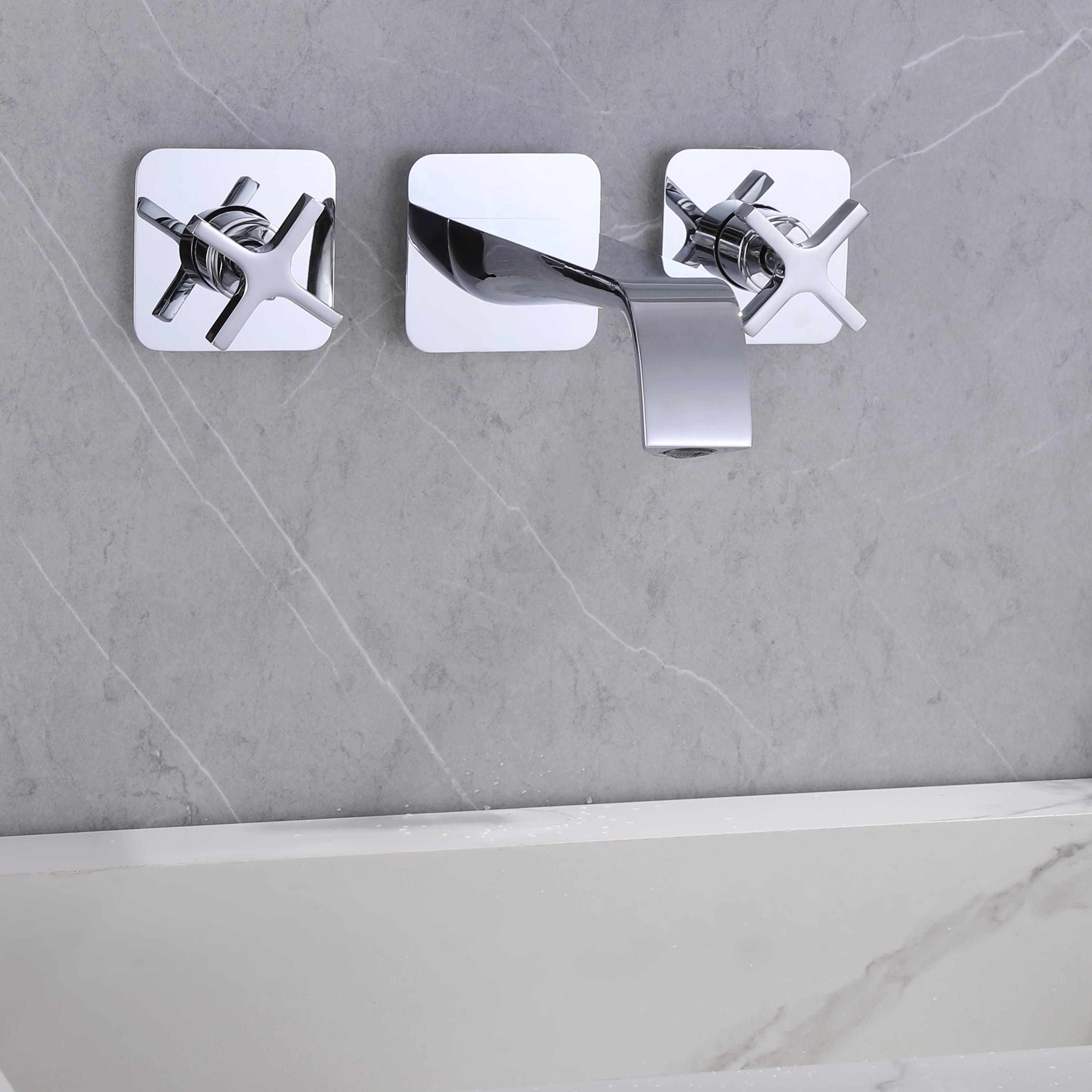 X Cross Widespread Bathroom Wash Basin Taps Mixer Faucet 3 Hole Polished Chrome Solid Brass