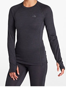 Black Wool Base Layer Long Sleeve Snug Fit Thermal Base Layer Top Low Temperatures
