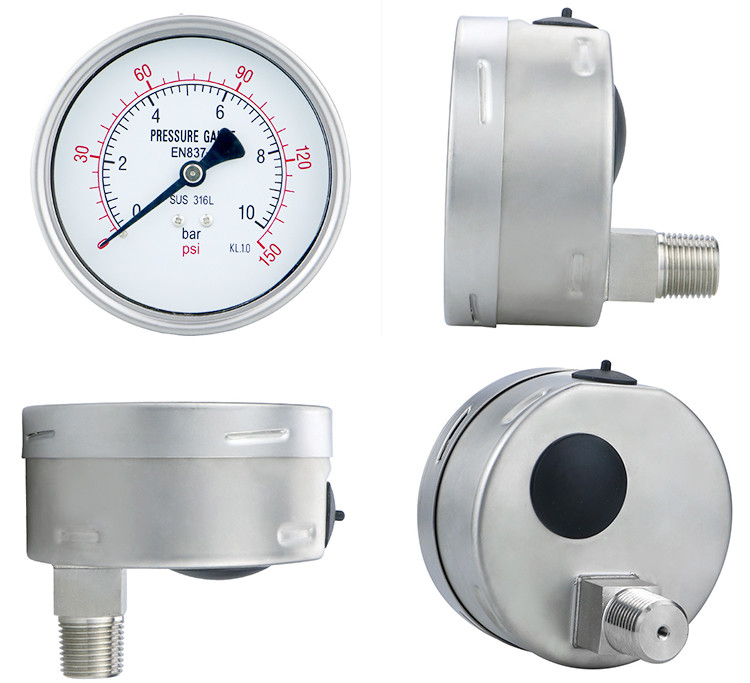 Field Stainless Steel Pressure Gauge for Low Pressure 1-600bar 100mm Made in Zhejiang