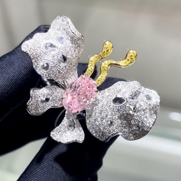 18k Ovale Design Papillon Ring Laboratoire Grandit Rose Diamant Ringe Luxe Et Belle Conception Pour La Fête Pour Le Banquet