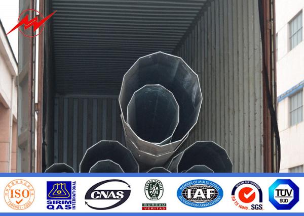 Round 4mm Steel Plate Thickness Galvanized Steel Pole 15m Height Straight Two Sections