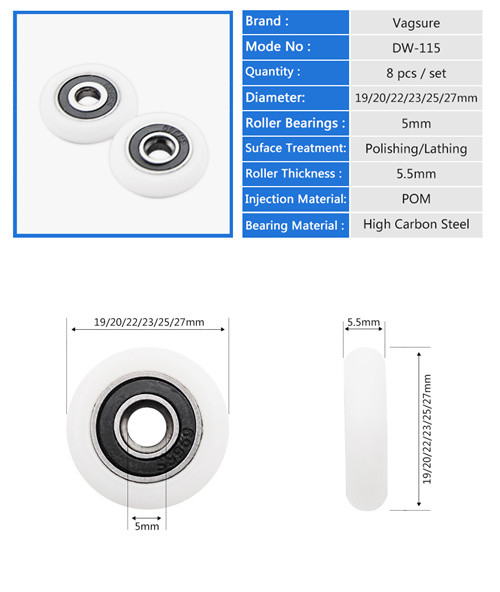 Carbon Steel / POM Sliding Glass Shower Door Hardware Bearing Wheels White Color