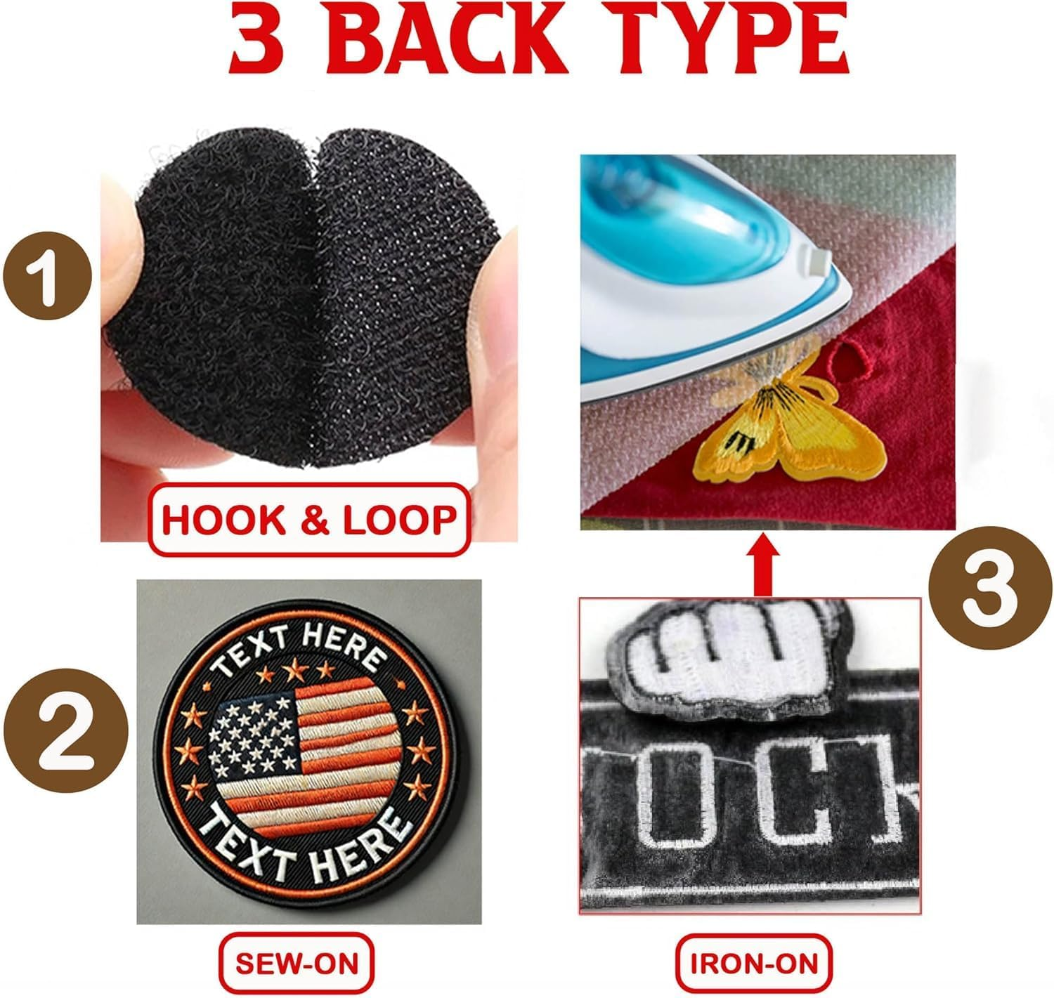 Custom Personalized Logo Embroidered Patches Any Shape Iron on Sew on Hook and Loop Patch