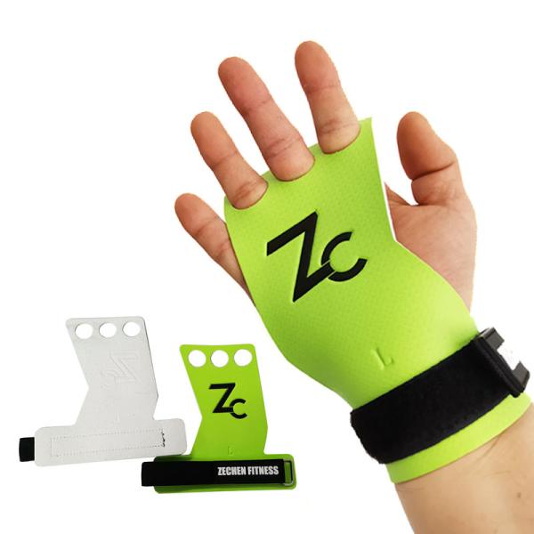 Workout carbon leather palm protect gloves 3 holes green crossfit hand grips for WOD