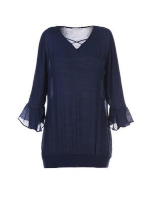 Viscose Fabric Custom Womens Dresses V Neck With Flare Chiffon Sleeve
