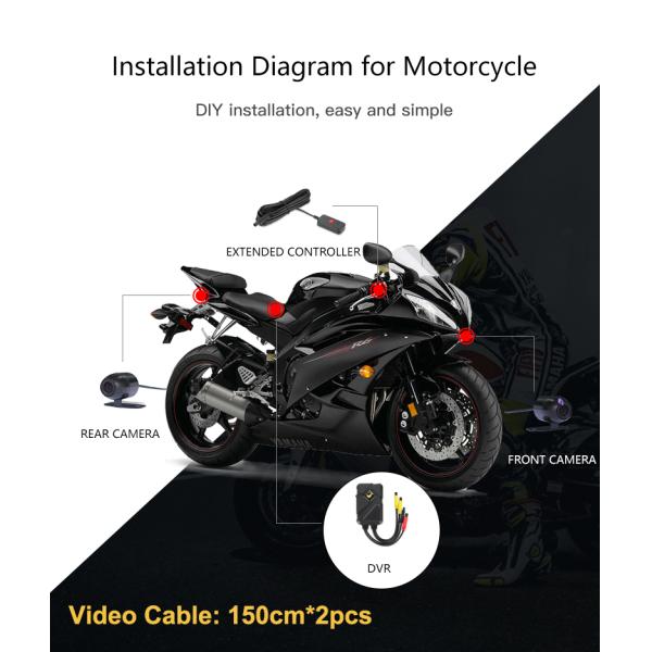 120 Degree 2CH Motorcycle DVR System Support 256GB Storage 1080P