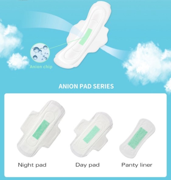 Waterproof PE Backsheet Anion Chip Ladies Sanitary Pads