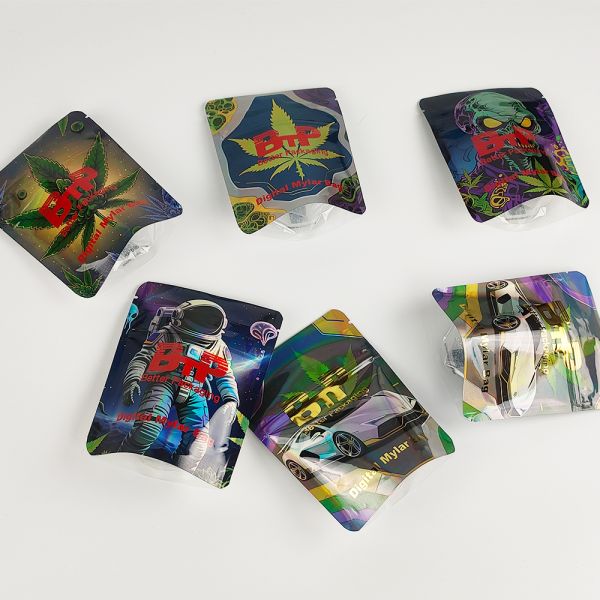 Custom Logo Digital Printed Doypack Ziplock Plastic Wholesale Holographic Yin Yang Mylar Zipper Stand up  Pouch