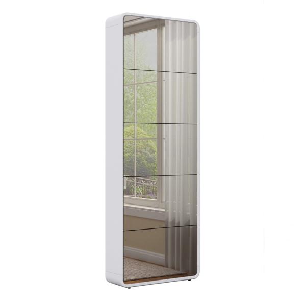 White Wooden Elbow Single Layer 5 Bucket Shoe Cabinet with Mirror