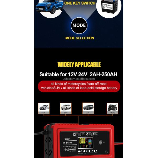 12V 12A/24V 6A Universal Lead Acid Battery Charger for Car AGM Battery Private Mold Automatic Identification Universal