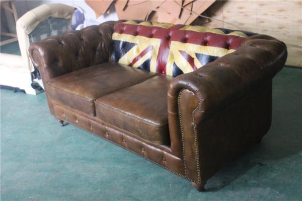 Durable Small 2 Seater Brown Leather Sofa Bed Vintage Union Jack Genuine Love Seat