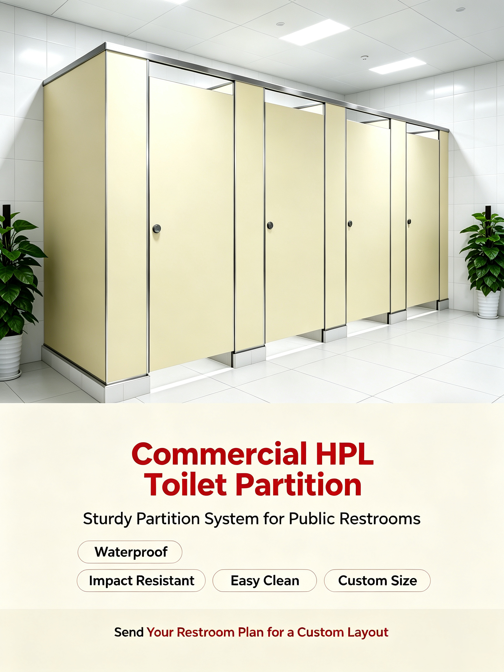 Commercial HPL Public Toilet Stall, Moisture-proof Phenolic Compact Restroom Partition