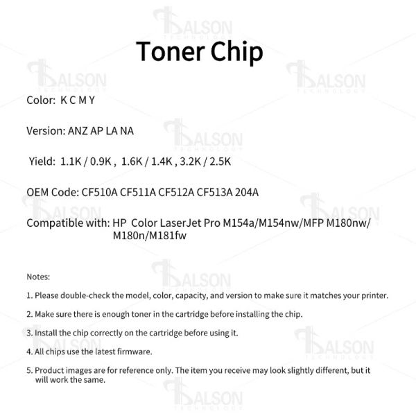 HP204A HP Cartridge Chip CF510A , Pro M154a MFP M180nw M181fw Printer Cartridge Chip