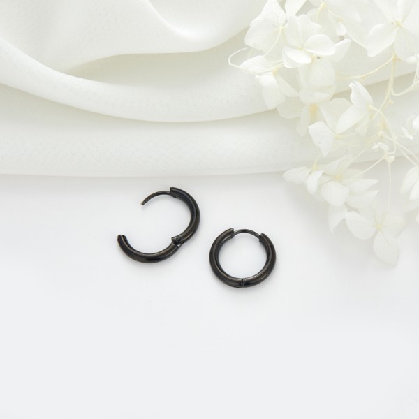 16mm Gun Black Plated Huggie Wholesale Stainless Steel Huggie Hoop Earrings