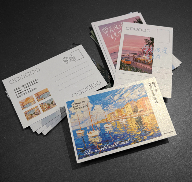 Glitter Starlight Paper Postcard With Scenic Art For Stationery And Souvenir