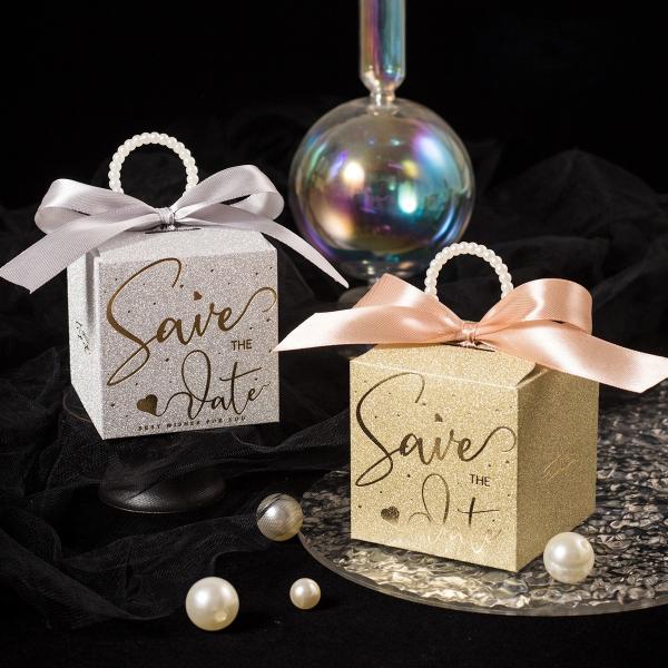 European Style Wedding Favor Box Set Glitter Silver Gold