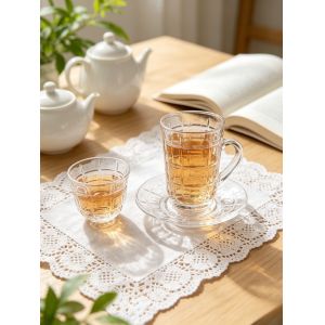 Complete 36-Piece Grid Pattern Glass Tea Serving Kit For Home & Cafe 12pcs