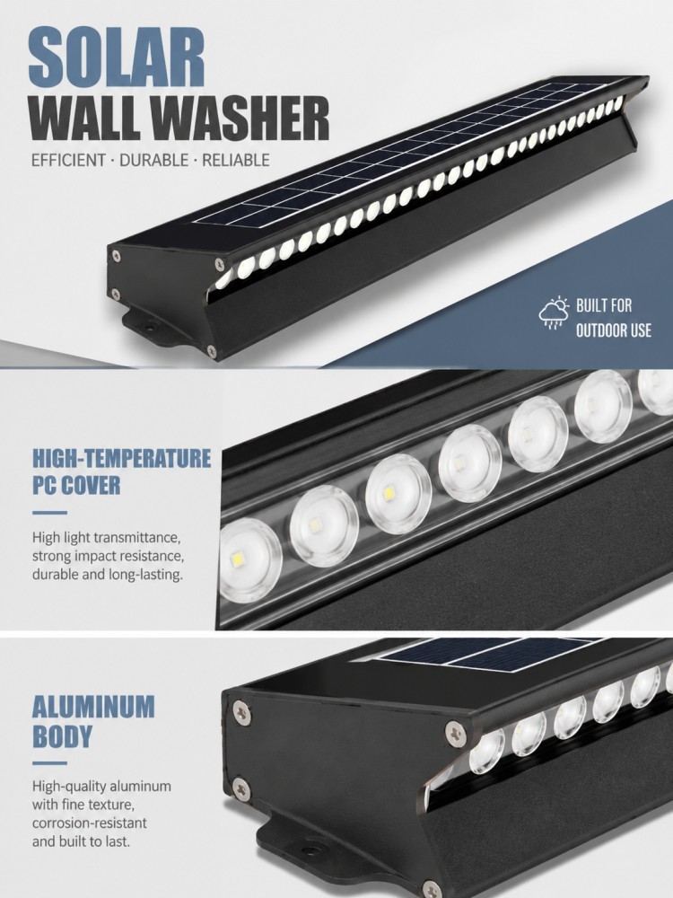 10W LED Solar Wall Washer Light IP65 Outdoor Architectural Lighting for Hotels and Villas