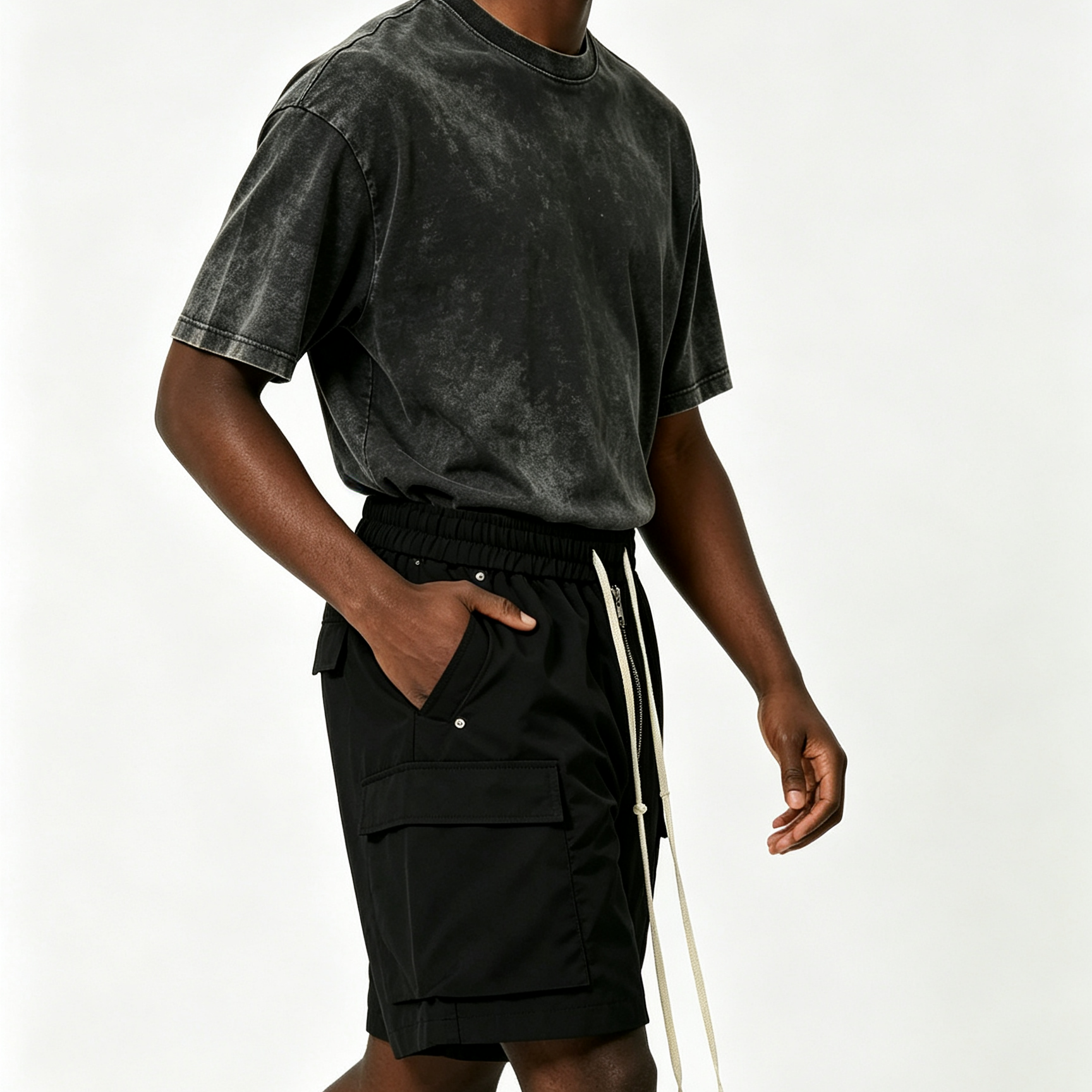 Five Inch Multi Pocket Cargo Shorts Minimalist Mens Drawstring Casual Shorts Dark