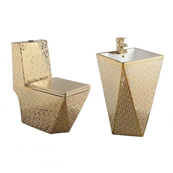 Golden Hotel Bathroom Sanitary Ware With Pedestal Basin Sink Wall Hung Toilet