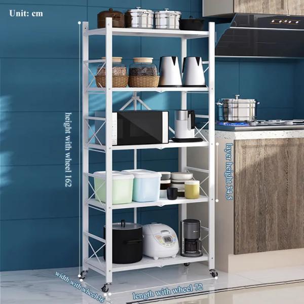 Living Room Kitchen Telescopic Metal Folding Shelf Rack With Wheels