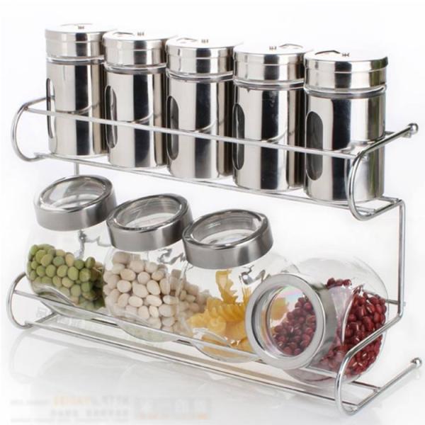 No Drilling Screw Steel Wall Mounted Kitchen Spice Rack Easy Installation With Hook