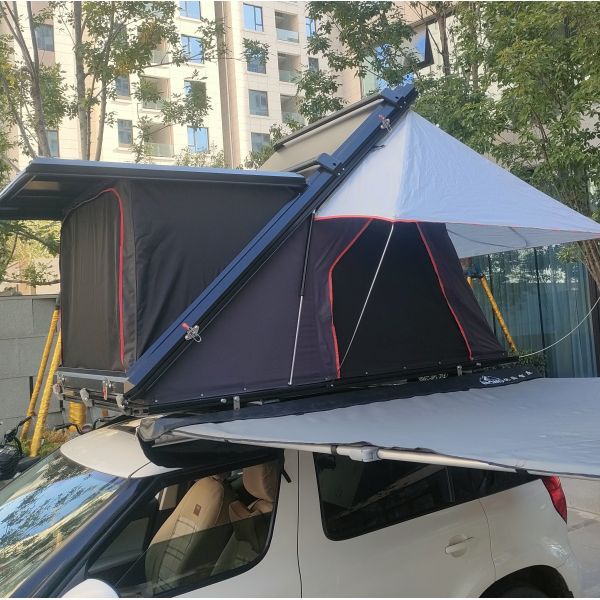 New Camping Aluminum 3 Person Outdoor Hiking Rooftop Roof Top Car Tent Triangle Clamshell Hard Shell Top Roof Tent