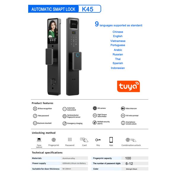 Smart Face Recognition Door Lock with Fingerprint, App Control & Multi-Access Unlock